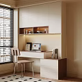 Modern Home Office Desk With Window Blinds Laptop Books And Under Cabinet Lighting