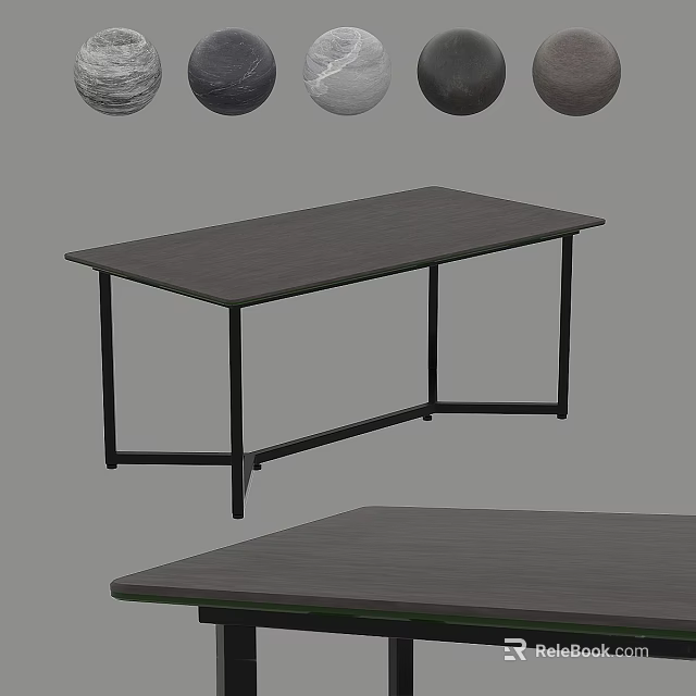 Modern Minimalist Dining Table With Dark Wooden Top And Black Metal Legs 3d model 