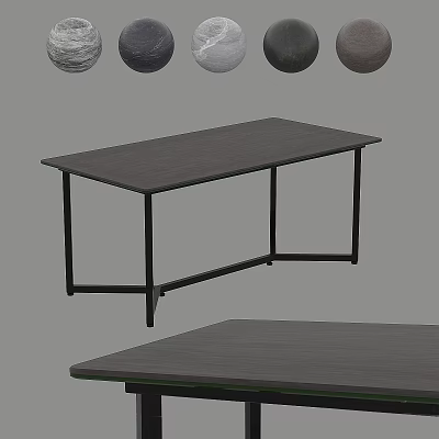 Modern Minimalist Dining Table With Dark Wooden Top And Black Metal Legs 3d model