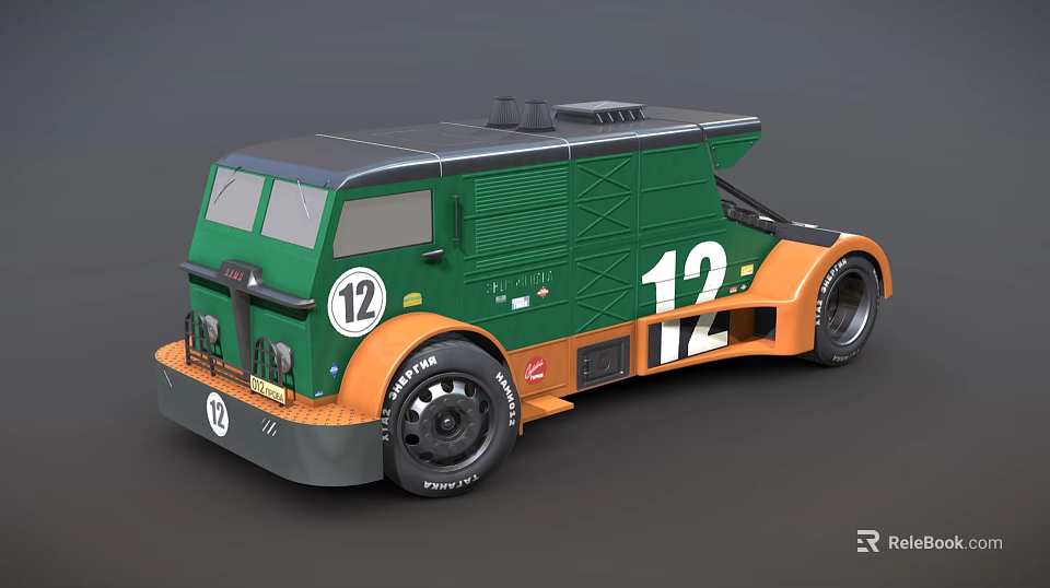 Green Race Truck With Number 12 And Sporty Design Features Large Wheels 3d model 