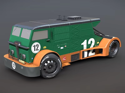 Green Race Truck With Number 12 And Sporty Design Features Large Wheels 3d model