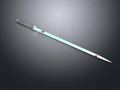 Silver Blade Samurai Sword With Black And Silver Handle And Red Accents 3d model