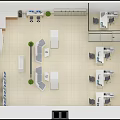 Spacious Digital Store Lobby With White Seats Green Plants Glass Wall And Bright Lighting
