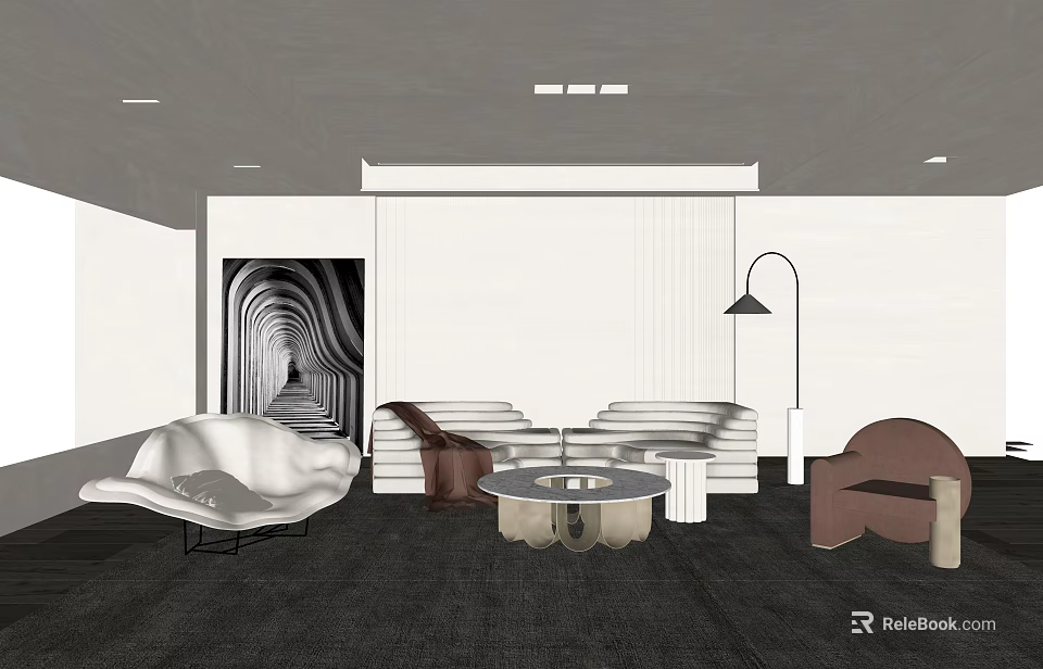 Modern Living Room Interior With Sofa And Coffee Table Set Accent Chair And Floor Lamp 3d model 