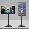 Two Modern TVs on Floor Stands Displaying Interior Scene and Cybersecurity AI Content 3d model