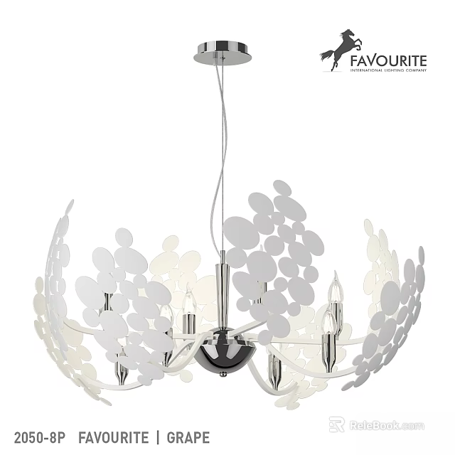 Elegant Modern Chandelier with White Circular Decorations and Metal Frame Design 3d model 