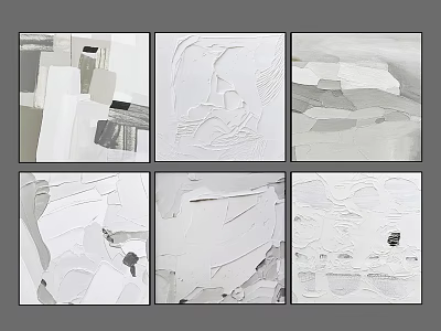 Modern Abstract Wall Art Set of Six White Gray Textured Layered Paintings 3d model