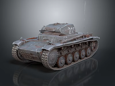 Vintage Military Tank with Metal Tracks and Number 27 on Dark Reflective Surface 3d model