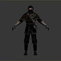 A Man In Black Ninja Costume With Brown Cloak Mask And Armor