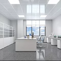 Bright Modern Laboratory Interior Featuring White Lab Tables Chairs Shelves And Windows 3d model