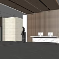 Elegant Modern Reception Lobby Design With Wooden Decorative Wall White Desk And Potted Plant