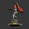 Game Movie Character Red Twin Ponytails Golden Decorations Yellow Dress Magic Wand On Open Book