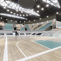 Modern Indoor Sports Fitness Arena Featuring Basketball Court Green Seats And Stands