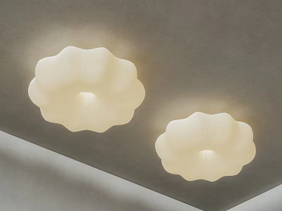 Two White Flower Shaped Textured Ceiling Lights With Soft Warm Glow For Interior Decoration 3d model