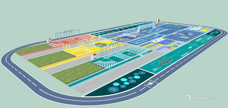 Firefighting Access Surface Design in 3D Layout with Road Markings and Safety Area 3d model 