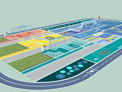 Firefighting Access Surface Design in 3D Layout with Road Markings and Safety Area 3d model
