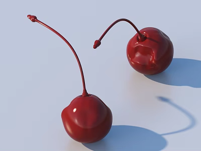 Shiny Red Cherries With Long Stems As Home Decor On Light Background 3d model