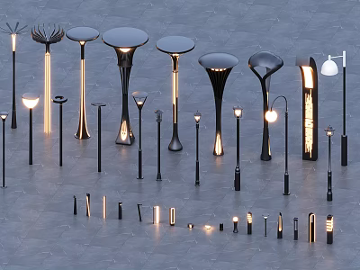 Decorative Modern Outdoor Lights in Various Styles with LED Illumination for Garden Patio 3d model