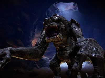 Game Movie Monster Character With Open Mouth Long Arms In Dark Cave Environment 3d model