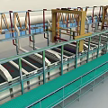 Industrial Equipment Automated Production Line With Yellow Frames Green Conveyor Belts And Processing Units