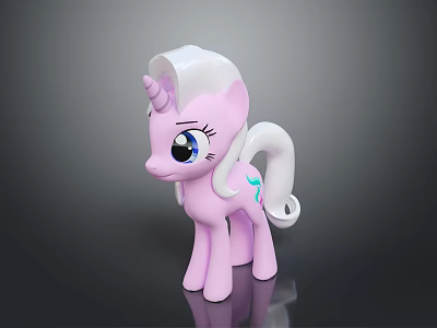 Pink Unicorn Pony Toy With White Mane Tail And Blue Mark On Dark Background 3d model