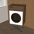 Modern Wooden Side Table With Circular White Panel And Black Metal Wheel Base
