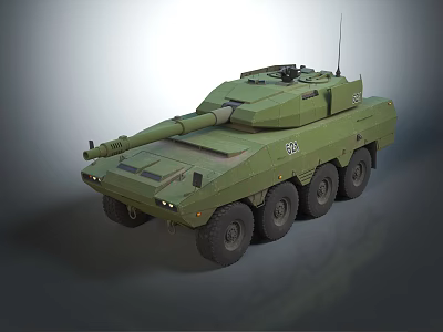 Military Green Wheeled Tank With Modern Turret Cannon Antenna And Six Wheels 3d model