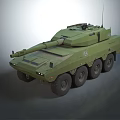 Military Green Wheeled Tank With Modern Turret Cannon Antenna And Six Wheels