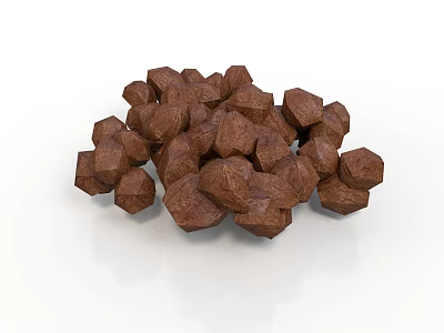 Heap Of Irregularly Shaped Brown Textured Food Chunks On White Surface 3d model