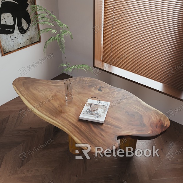 Quiet raw wood tea table model