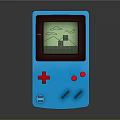 Blue Handheld Game Console With Red Control Buttons And Classic Game Screen