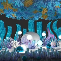 Colorful Underwater Themed Photo Spot With Blue Coral Decorations Wave Structures And White Sphere Lights