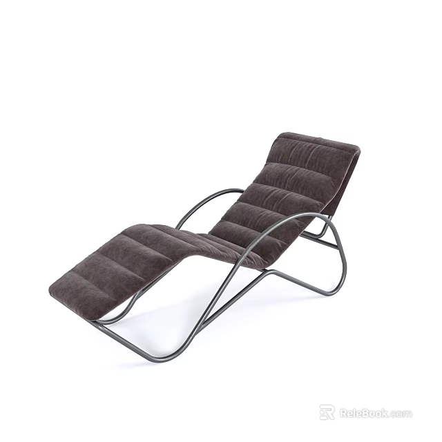 Modern Comfortable Dark Brown Padded Lounge Chair With Curved Metal Frame Design 3d model 