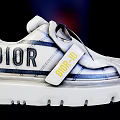 White Dior Shoes With Blue Ribbon Laces And Pleated Design Thick Sole