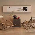 Natural Wicker Rocking Chairs In Modern Living Space With Decorative Painting And Side Table