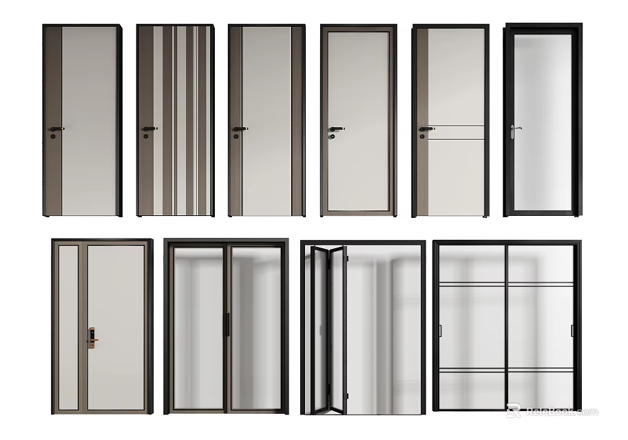 Modern Hinged Doors With Glass Panels Black Frame And Various Styles 3d model