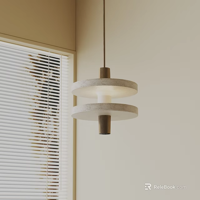 Modern Minimalist Two Tiered Circular Pendant Light In Interior With Window Blinds 3d model 
