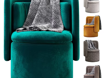 Teal Velvet Armchair With Gray Blanket And Same Style In Various Colors 3d model