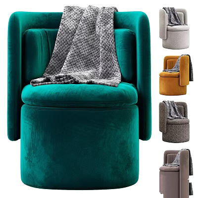 Teal Velvet Armchair With Gray Blanket And Same Style In Various Colors 3d model