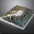 3D Mountainous Terrain Model With Snowy Peaks And Colorful Topographic Details