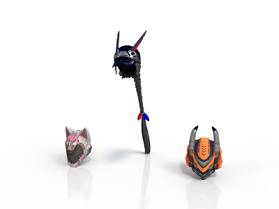 Sci Fi Character And Creature Helmets With Long Weapon Game Gear Collection 3d model