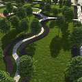 Lush Green Park With Winding Paths Lush Trees And Expansive Grass Lawn