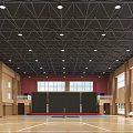 Indoor Sports Gym With Basketball Hoop Volleyball Net And Sports Silhouettes