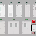 Different Types of Fire Doors and Fire Safety Equipment Including Extinguishers and Alarm Boxes