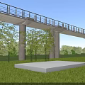 Rural Landscape With Elevated Viaduct Pillars Green Grass And White Platform