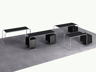 Modern Office Desks With Black Top Metal Frame And Drawer Storage 3d model