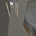 Spacious Modern Hotel Corridor With Recessed Lighting Decorative Artworks And Beige Walls
