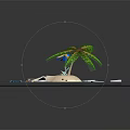 Cartoon Scene on Smartphone Screen with Beach Palm Tree Small House and Colorful App Icons