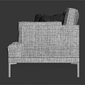 Modern Gray Linen Fabric Three Seater Sofa With Dark Accent Pillows And Metal Legs