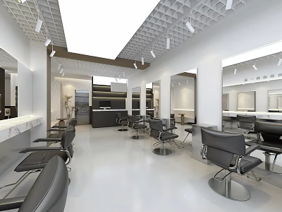 Elegant Modern Beauty Hair Salon Interior Design With Styling Chairs Mirrors And Lighting 3d model